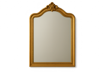 Opulent golden ornate mirror isolated on transparent background, luxury decor.