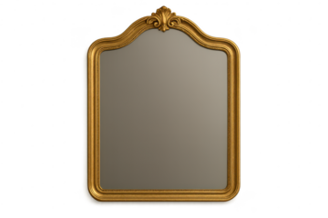 Elegant ornate gold mirror frame isolated on transparent background for design