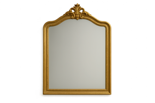 Elegant antique golden mirror isolated on transparent background for design