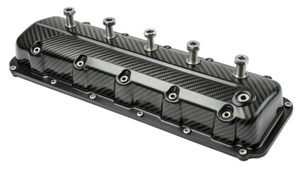 Sleek carbon fiber valve cover enhances engine aesthetics and performance, perfect for automotive enthusiasts seeking style and racing performance upgrades