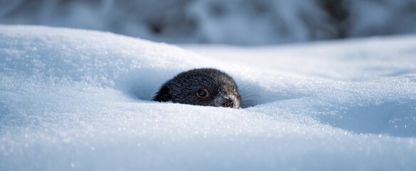 Fototapeta premium Mole quietly burrowing beneath a thick pristine blanket of cold winter snow