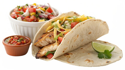 Delicious grilled fish tacos with fresh salsa and lime, perfect for summer cookouts, vibrant, mouthwatering, modern Mexican cuisine, food photography