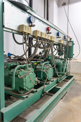 Compressor machine room for large warehouse refrigeration facility for food preservation