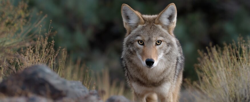 The coyote quietly advances toward its prey across the natural terrain.