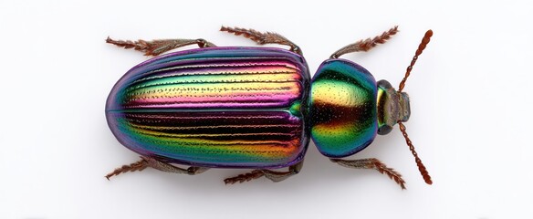 The iridescent shell of the beetle radiates mesmerizing vibrant colors full of wonder.