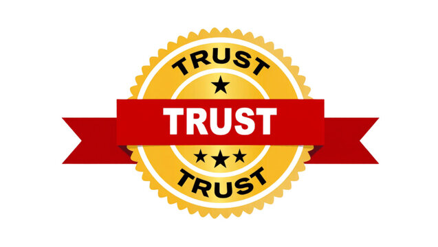 trust. trust round red and gold label isolated on transparent background with premium badge design, certified quality guarantee seal, ornate emblem for commercial promotion and retail displays