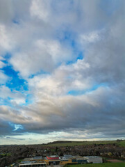 Aerial Drone Camera View of British Residential Buildings and Roads with Traffic of East Luton City Streets Aerial View of England During Evening of Winter. 25th November, 2025