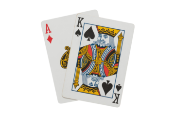 An Ace of Diamonds peeks from behind a King of Spades playing card, creating a striking poker or casino game setup. background removed