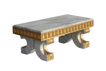 Elegant classical marble and gold coffee table with ornate detailing. A luxurious centerpiece, perfect for sophisticated interiors. Isolated on transparent. background removed