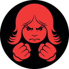 Angry girl in rage simple icon. Vector emblem of furious expression.