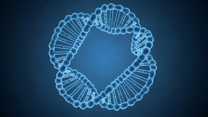 Blue D N A double helix structure against dark blue background molecule genetic
