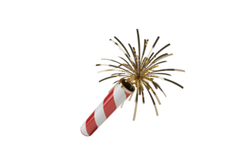 A festive party popper with red and white stripes bursts golden metallic streamers, signaling celebration and joy. background removed