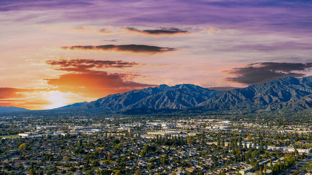 Aerial shot of the majestic San Gabriel Mountains in Duarte California USA