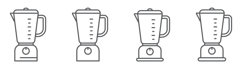 Blender line icon set. Simple kitchen appliance symbols for mixing, smoothies, and food preparation. Clean linear design with editable stroke, isolated on transparent background.