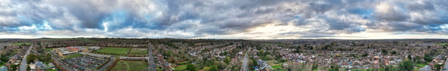 Aerial Drone Camera View of British Residential Buildings and Roads with Traffic of East Luton City Streets Aerial View of England During Evening of Winter. 25th November, 2025