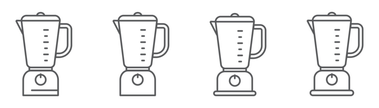 Blender line icon set. Simple kitchen appliance symbols for mixing, smoothies, and food preparation. Clean linear design with editable stroke, isolated on transparent background.
