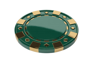 Naklejka premium A luxurious dark green casino chip with gleaming gold accents and an empty center, presented on a matching transparent background. background removed