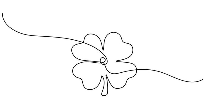 Animated self drawing of Continuous one line drawing of four leaf clovers. Isolated on white background vector illustration. Pro vector, Clover four-leaf