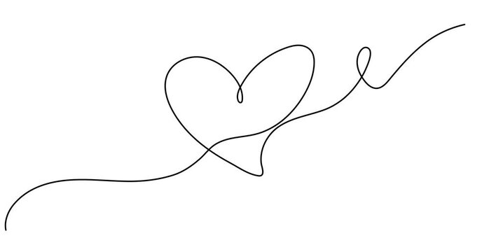 Animated self drawing of Heart continuous one line drawing, Symbol of love one black thin line on white background vector illustration, continuous single line drawing of heart shape