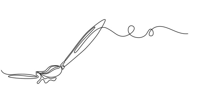 Animated self drawing of Paint brushes continuous one line drawing. white background vector, Continuous one line drawing vector illustration, brush and painting palette one line drawing