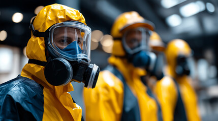 Faceless offshore anonymous workers wearing complete personal protective equipment energy sector workforce in safety gear industrial maritime employees petroleum extraction prof