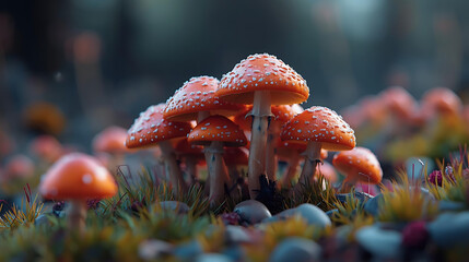 Amanita mushrooms amidst forest floor beauty