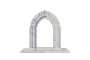 Fototapeta premium Elegant white marble gothic archway with a pointed apex and layered architectural details, standing on a simple base, isolated. background removed
