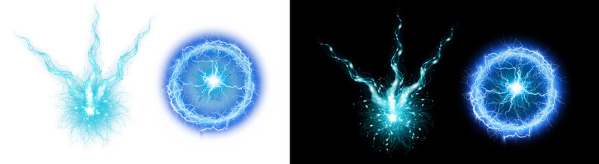 PNG image of Four glowing blue energy orbs with lightning effects showcase power and magic perfect for fantasy games and digital art projects online now on transparent background © MariaAlam