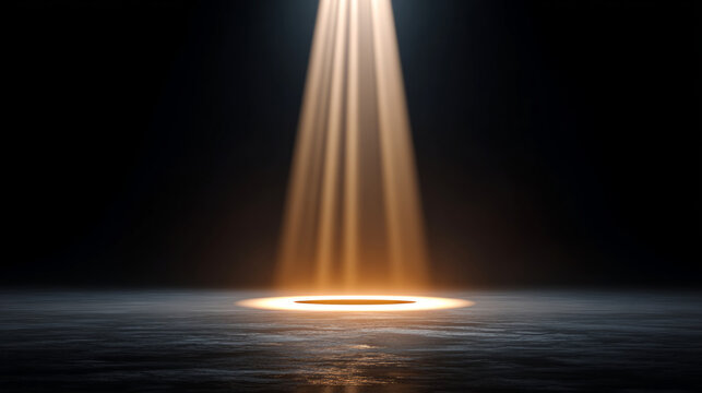 Dramatic vertical spotlight illuminating empty stage for professional presentations