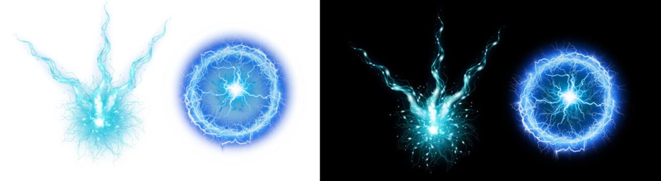 PNG image of&nbsp;Four glowing blue energy orbs with lightning effects showcase power and magic perfect for fantasy games and digital art projects online now on transparent background