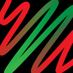 Bright abstract background with gradient green and red neon waves on a black background