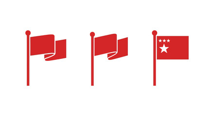 Minimalist red flags on poles in various styles