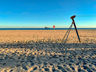 View of Poniente beach, Benidorm, Alicante, Spain. On an afternoon in November.