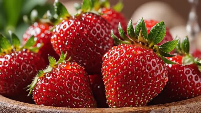 Fresh Strawberries in Wooden Bowl A CloseUp Look at Summers Delight.