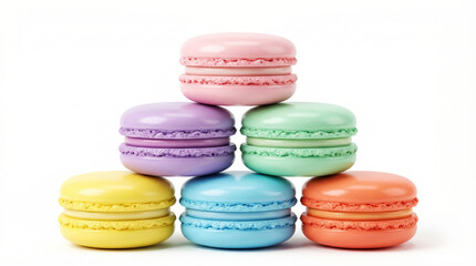 Obraz premium Stack of colorful macarons on white background