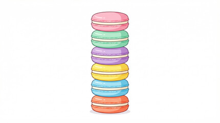 Stack of colorful macarons on white background