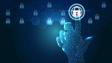 A futuristic hand engaging with digital security icons, symbolizing advanced cybersecurity and data protection. - Powered by Adobe