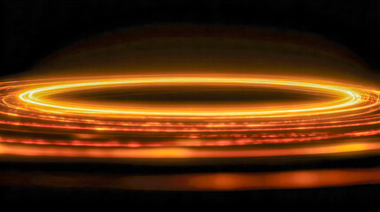 Glowing circular golden light rings with blurred effect on dark background, futuristic energy waves emitting warm vibrant illumination