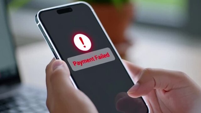 Smartphone displaying 'Payment Failed' error message during an online transaction 4k Video