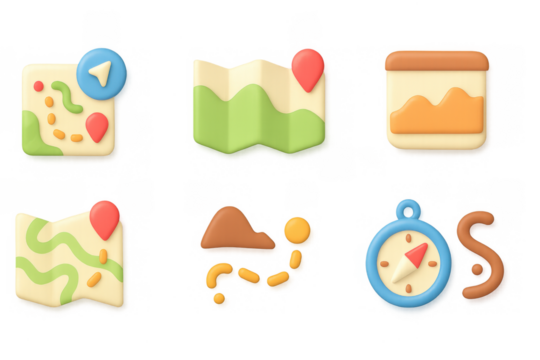 Colorful navigation icon set for travel and map design projects