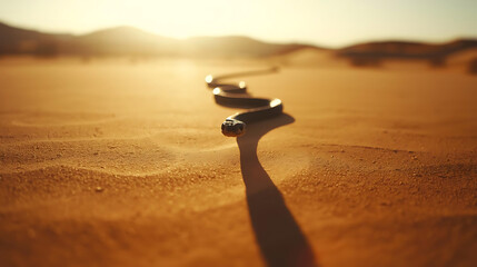 Desert snake crawling forward under bright sunlight
