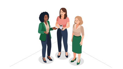 Obraz premium Isometric office teamwork: diverse women engaging in casual conversation