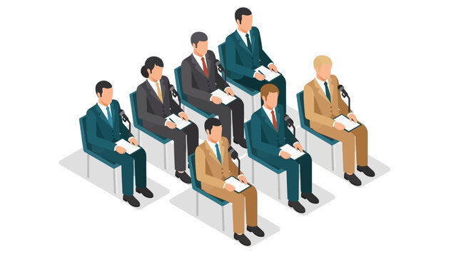 Isometric business meeting with diverse professionals in conference setting