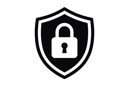 A minimalistic black shield featuring a padlock silhouette, matching the transparent background, symbolizing robust digital security and protected access. background removed