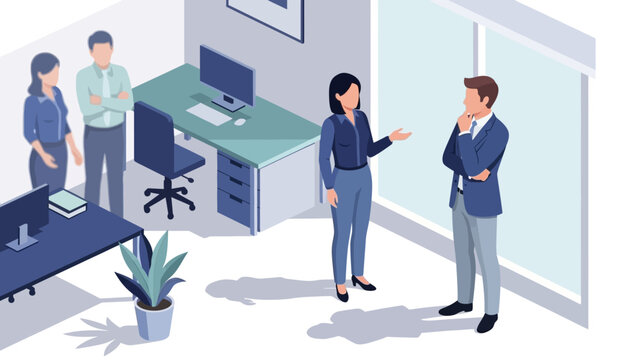 Business colleagues engaged in discussion in modern office setting