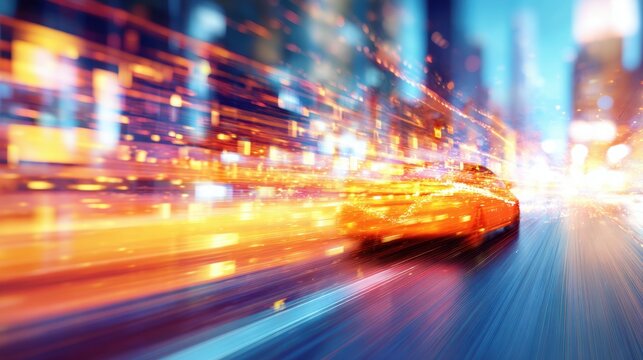 Dynamic city streets with a speeding car at night - Powered by Adobe
