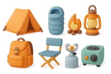 Essential camping gear icons collection for outdoor adventure design