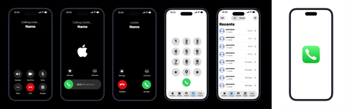 Call interface preview on iPhone 17 Pro Max showing incoming screen keypad contacts recent list voicemail and modern streamlined communication layout vector illustration