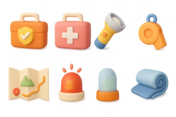 Essential camping safety icons for outdoor adventure and emergency preparedness