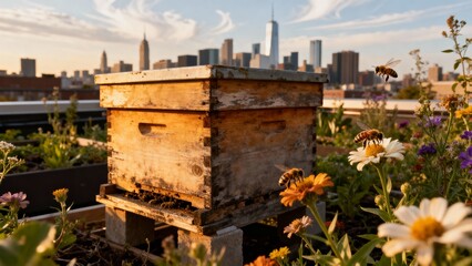 Experience the surprising synergy of beehives thriving amid skyscrapers, as bees dance between wildflowers